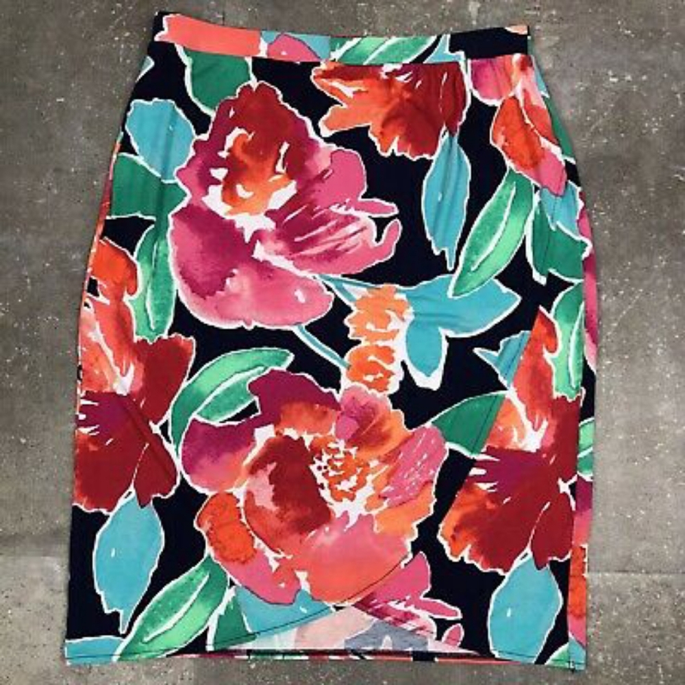 LIZ CLAIBORNE multi color faux wrap floral skirt